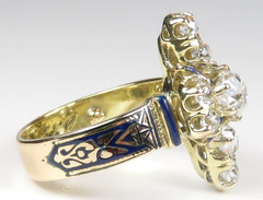 Victorian Old Mine Diamond 1880’s Enamel Engagement Ring 18KY Size 6.25 UK-M