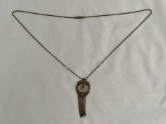 Vintage Art Deco Revival Brass Filigree Glass Flower Basket Tassel Necklace 16”