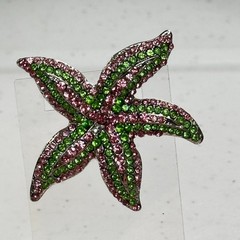 Vintage Brooch Starfish Pink & Green Rhinestone Figural Beach Ocean Pin