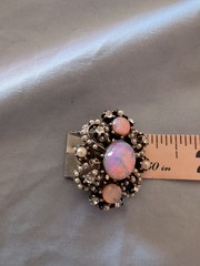 Vintage Gold Tone Filigree Fire Opal Cluster Brooch Pin Pearls