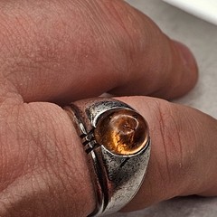 Vintage Clark & Coombs Sterling Silver Ring Amber Glass Cabochon Size 11.75