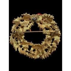 Vtg By ART Antiqued Gold Tone Colorful Rhinestone Enamel Christmas Wreath Pin