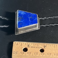Signed Vintage Sterling 925 Lapis Lazuli Bolo Tie Black Braided w SS tips 50 gra