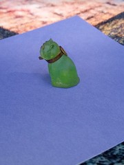 Antique, Vintage, Czech Green Pug, Bulldog Cracker Jack Glass Charm, Prize, 1″