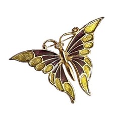 Vintage SFJ Gold Tone Colorful Rhinestone Butterfly Brooch