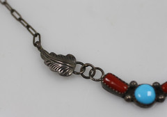 Sterling Silver Turquoise Coral Necklace by Navajo Artist Larry Moses Yazzie LMY