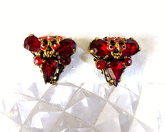 RARE ANTIQUE ART DECO CZECH RED CRYSTAL FILIGREE NECKLACE EARRINGS SET