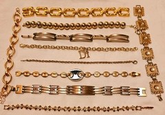 Vintage Gold Tone Bracelet Lot OF 10 Estate Costume Jewelery Links LooP DI B85