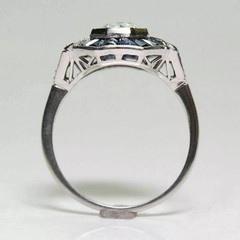 Art Deco Round Lab Created Diamond & Sapphire Wedding 14K White Gold Finish Ring