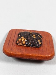 Vintage Unique Brown Leather Wrapped Wood Look Square Large Clip Earrings