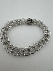 Vintage Sterling Silver Charm Bracelet 10mm Wide Unique Etched Link Starter 925
