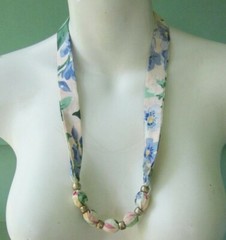 Cottagecore Floral Garden Print Fabric Sash Necklace Knotted Beads Lot of 2 VTG