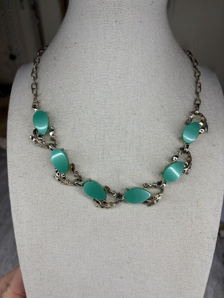 Vintage Thermoset Necklace Teal Bright Jewelry 1950s 1960s Choker Statement