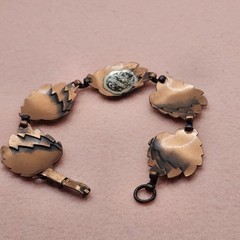Vintage Copper Leaf Panel Link Bracelet Sz 7.5 Original Sticker Western