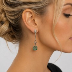 Art Deco Crystal /glass Silver Green Dangle Earrings