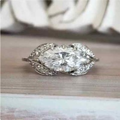 Art Deco Style Marquise Cut Lab Created Diamond 14K White Gold FN Wedding Ring