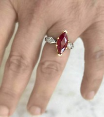 Art Deco Style Marquise Ruby Lab Created Diamond Wedding 14K White Gold FN Ring