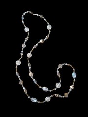Pretty Crystal Beaded Faceted 925 Sterling Champagne Glass Beaded Long Necklace