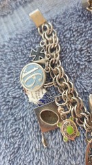 VINTAGE LOADED CHARM BRACELET, MANY SILVER CHARMS, FREE SHIPPING
