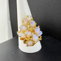 Vintage Cocktail Ring Gold Tone Polished Stone Size 8.5