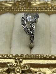 Vintage Style Silver Tone Rhinestone Swirl Ring Size 6.5 Costume Jewelry Elegant