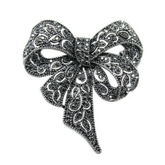 Vintage Black Color Rhinestone Bow Brooches for Women Large Bowknot Brooch Pin