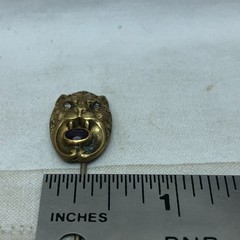 Victorian Gold Filled Lion Face Stick Pin Glass Eyes and Mouth