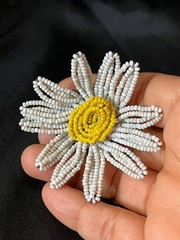 Vintage Miriam Haskell Daisy Brooch Retro Flower Power Wired Glass Seed Bead Pin