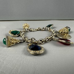 Vintage Charm Bracelet Gold Tone Glass Charms South Africa Coin 6.5″
