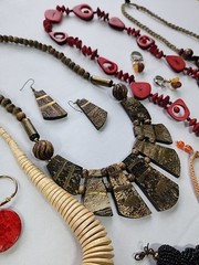 35x Vtg-Now Chunky Mixed Jewelry Lot – Wood Bone Stones Tribal Necklace Earrings