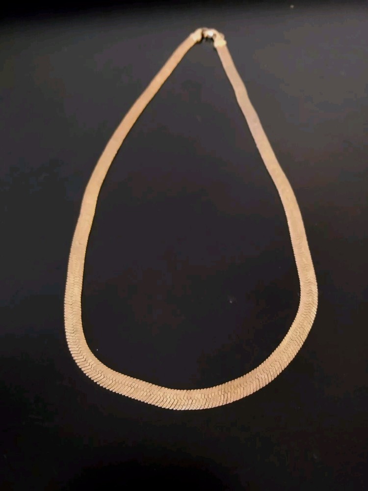 Vintage Faux Gold Herringbone Chain Necklace with Vine Print 18 in x 1/4 in