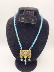 Vintage Style Jadau Kundan Pendant Sky Blue Beaded Festival Choker Necklace