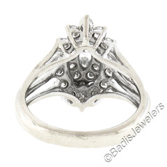 Vintage 14K White Gold 1.35ct Prong Diamond Marquise Navette Tiered Cluster Ring
