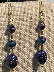 NEW ITEM *VTG.CZECH PEACOCK BLUE AURORA IRIDESCENT CRYSTAL EGYPT SCARAB EARRING