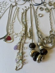 Estate Jewelry Lot Necklaces Rings Wearable Silver Tone 35+ Vintage – Now