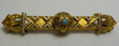 VINTAGE VICTORIAN GOLD FILLED WITH GOLD TOP TRIM BAR BROOCH PIN WITH TURQUOISE
