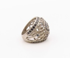 925 Sterling Silver Vintage Ring Classic Sapphire Openwork Band Sz 8 RG36391