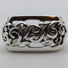 Vintage 925 Sterling Silver Filigree Scroll Openwork Statement Signet Ring 5.5