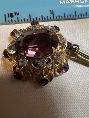 Vtg Mid Century Germany Amethyst Purple Crystal Rhinestone Pendant Necklace