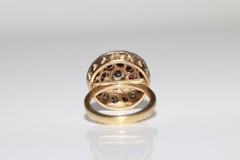 Antique Circa 1900s 18k Gold Top Silver Natural Diamond And Cabochon Ruby Ring