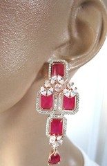 20+ Carat Emerald Cut GENUINE Ruby Rose Gold Dipped Runway Couture Earrings
