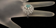 Panetta Vintage Faux Pearl. Turquoise And Rhinestone Ring