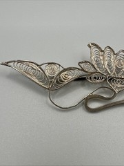 Hand Made EUROPEAN Filigree Brooch 4 in. Silver Lotus Floral