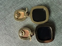 Vintage Ann Klein Wood Statement Earrings Black Brown Dangle Drop Career Boho