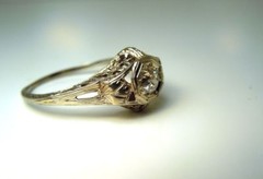 Antique Art Deco Diamond .32 ct tw 14 kt White Gold Ring* GAL Appraisal*Gift Box
