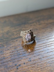 VTG SterlingSilver FAS Marcasite Amethyst Shield RingS6.5 February Birthstone