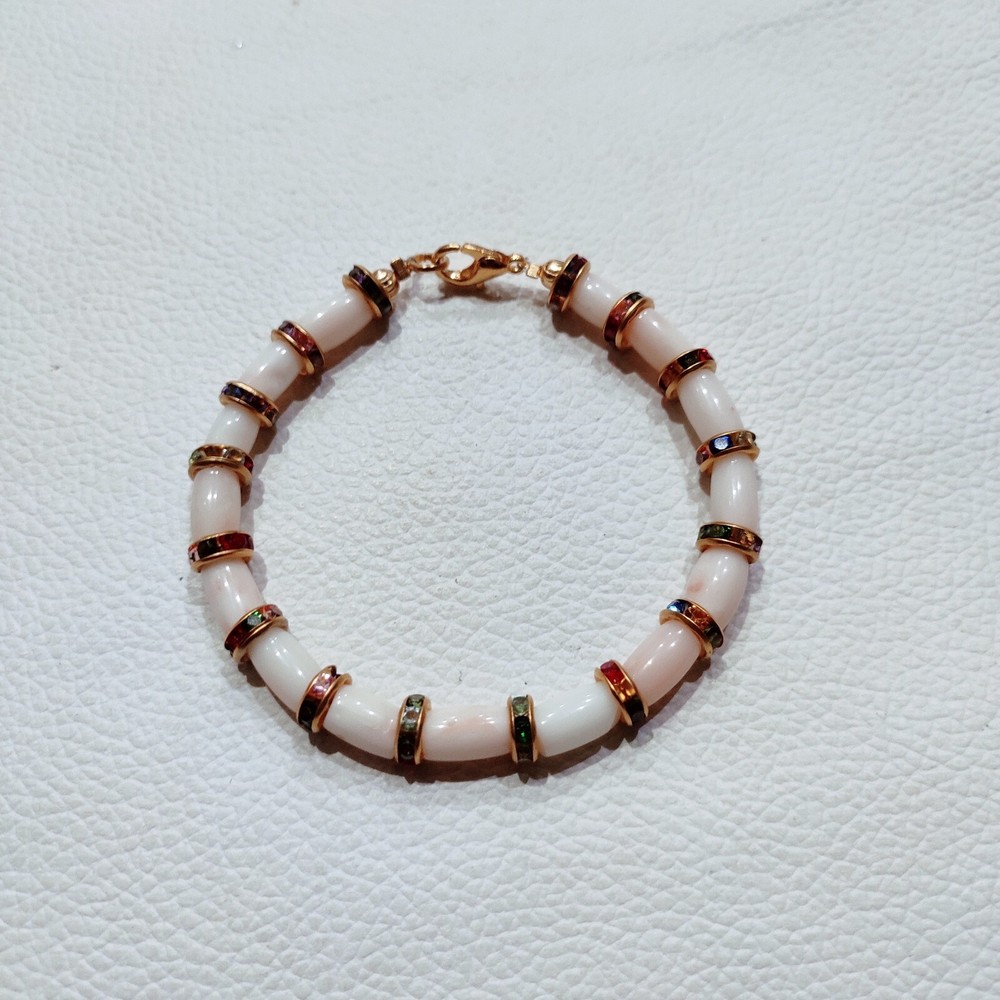 Natural Sea Coral Brass Handmade Bracelet Japanese Coral Gemstone Beads Bracelet