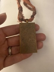 Painted Glass Copper Pendant With Tied Ribbon Necklace Bohemian Handmade