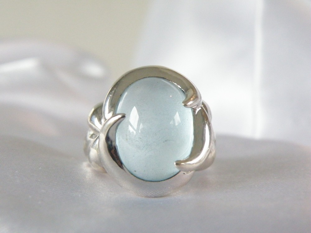 Chunky Sterling Silver 925 Natural Heated Blue Topaz Cabochon Unique Ring Size 7