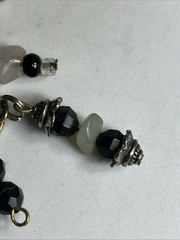 Gold Tone Chain Bracelet with Beaded Dangle Charms Black and White Unbranded VTG